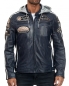 Mobile Preview: Vintage leather motorcycle jacket, retro biker jacket navy blue